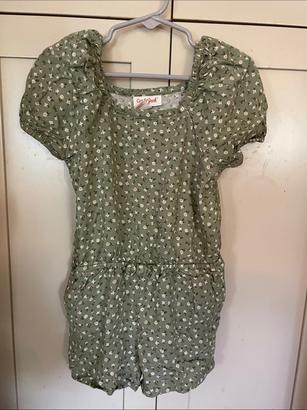 Cat & Jack Green Floral Puff-Sleeve Romper